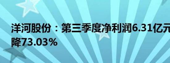 洋河股份：第三季度净利润6.31亿元 同比下降73.03%