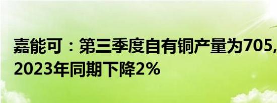 嘉能可：第三季度自有铜产量为705,200吨比2023年同期下降2%