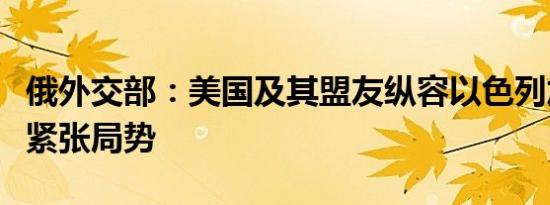 俄外交部：美国及其盟友纵容以色列加剧中东紧张局势