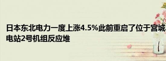 日本东北电力一度上涨4.5%此前重启了位于宫城县的女川核电站2号机组反应堆