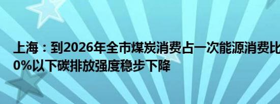 上海：到2026年全市煤炭消费占一次能源消费比重保持在30%以下碳排放强度稳步下降