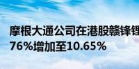 摩根大通公司在港股赣锋锂业的多头仓位由9.76%增加至10.65%