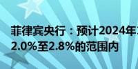 菲律宾央行：预计2024年10月通胀将稳定在2.0%至2.8%的范围内