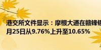 港交所文件显示：摩根大通在赣锋锂业的H股持仓比例于10月25日从9.76%上升至10.65%