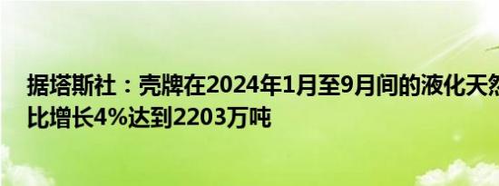 据塔斯社：壳牌在2024年1月至9月间的液化天然气生产同比增长4%达到2203万吨