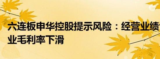 六连板申华控股提示风险：经营业绩亏损、营业毛利率下滑