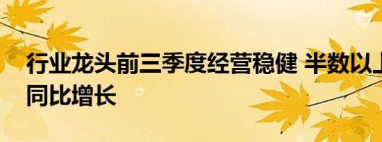 行业龙头前三季度经营稳健 半数以上净利润同比增长