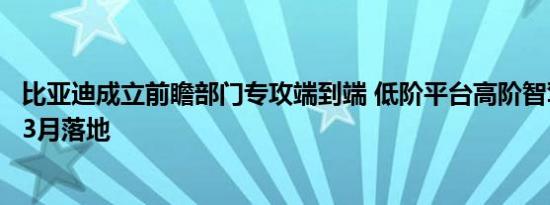 比亚迪成立前瞻部门专攻端到端 低阶平台高阶智驾最快明年3月落地