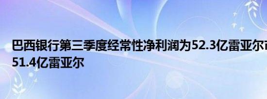 巴西银行第三季度经常性净利润为52.3亿雷亚尔市场预期为51.4亿雷亚尔