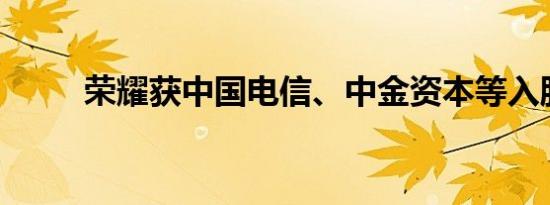 荣耀获中国电信、中金资本等入股