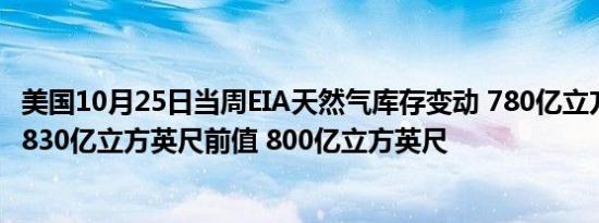 美国10月25日当周EIA天然气库存变动 780亿立方英尺预期 830亿立方英尺前值 800亿立方英尺