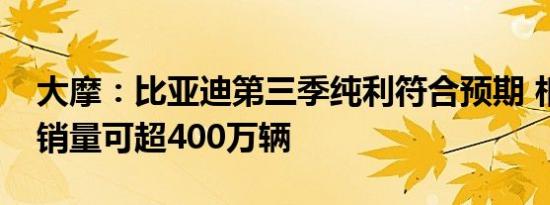 大摩：比亚迪第三季纯利符合预期 相信全年销量可超400万辆