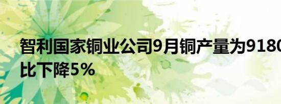 智利国家铜业公司9月铜产量为918000吨同比下降5%