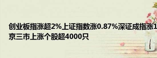 创业板指涨超2%上证指数涨0.87%深证成指涨1.33%沪深京三市上涨个股超4000只