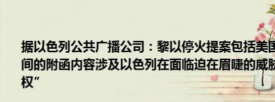 据以色列公共广播公司：黎以停火提案包括美国与以色列之间的附函内容涉及以色列在面临迫在眉睫的威胁时的“自卫权”