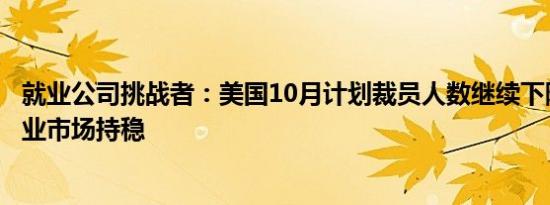 就业公司挑战者：美国10月计划裁员人数继续下降大选前就业市场持稳