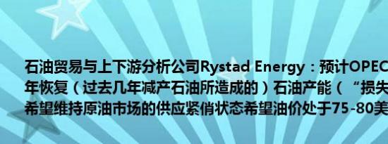 石油贸易与上下游分析公司Rystad Energy：预计OPEC+不会在2024年恢复（过去几年减产石油所造成的）石油产能（“损失”）OPEC+希望维持原油市场的供应紧俏状态希望油价处于75-80美元区间