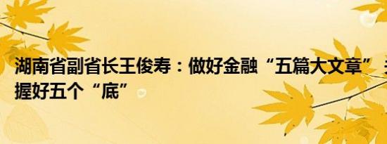 湖南省副省长王俊寿：做好金融“五篇大文章” 关键在于把握好五个“底”