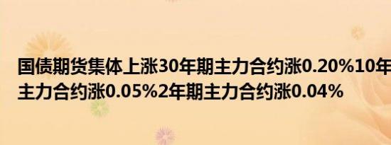 国债期货集体上涨30年期主力合约涨0.20%10年期、5年期主力合约涨0.05%2年期主力合约涨0.04%