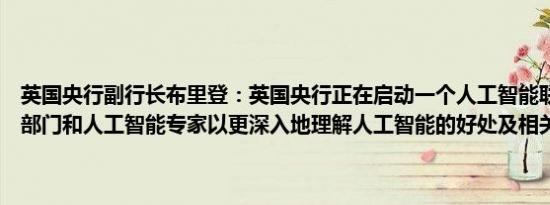 英国央行副行长布里登：英国央行正在启动一个人工智能联盟涉及私营部门和人工智能专家以更深入地理解人工智能的好处及相关风险