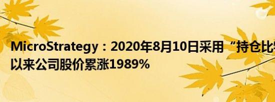 MicroStrategy：2020年8月10日采用“持仓比特币”战略以来公司股价累涨1989%