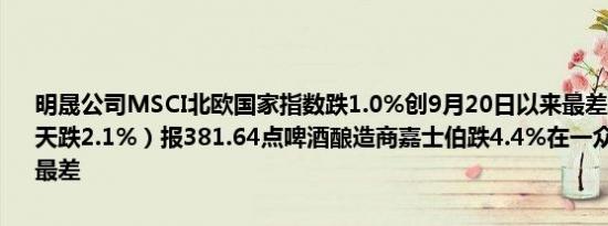 明晟公司MSCI北欧国家指数跌1.0%创9月20日以来最差单日表现（当天跌2.1%）报381.64点啤酒酿造商嘉士伯跌4.4%在一众成分股里表现最差