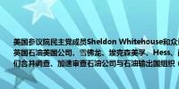 美国参议院民主党成员Sheldon Whitehouse和众议院民主党成员Frank Pallone施压英国石油美国公司、雪佛龙、埃克森美孚、Hess、西方石油公司等民主党议员们表示他们合并调查、加速审查石油公司与石油输出国组织（OPEC）合谋提高油价的嫌疑