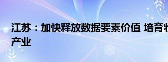 江苏：加快释放数据要素价值 培育壮大数据产业