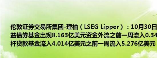 伦敦证券交易所集团-理柏（LSEG Lipper）：10月30日当周美国高收益债券基金出现8.163亿美元资金外流之前一周流入0.34亿美元美国杠杆贷款基金流入4.014亿美元之前一周流入5.276亿美元