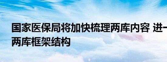 国家医保局将加快梳理两库内容 进一步优化两库框架结构