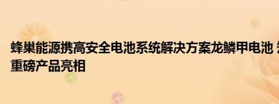 蜂巢能源携高安全电池系统解决方案龙鳞甲电池 短刀电芯等重磅产品亮相