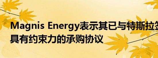 Magnis Energy表示其已与特斯拉签署一项具有约束力的承购协议